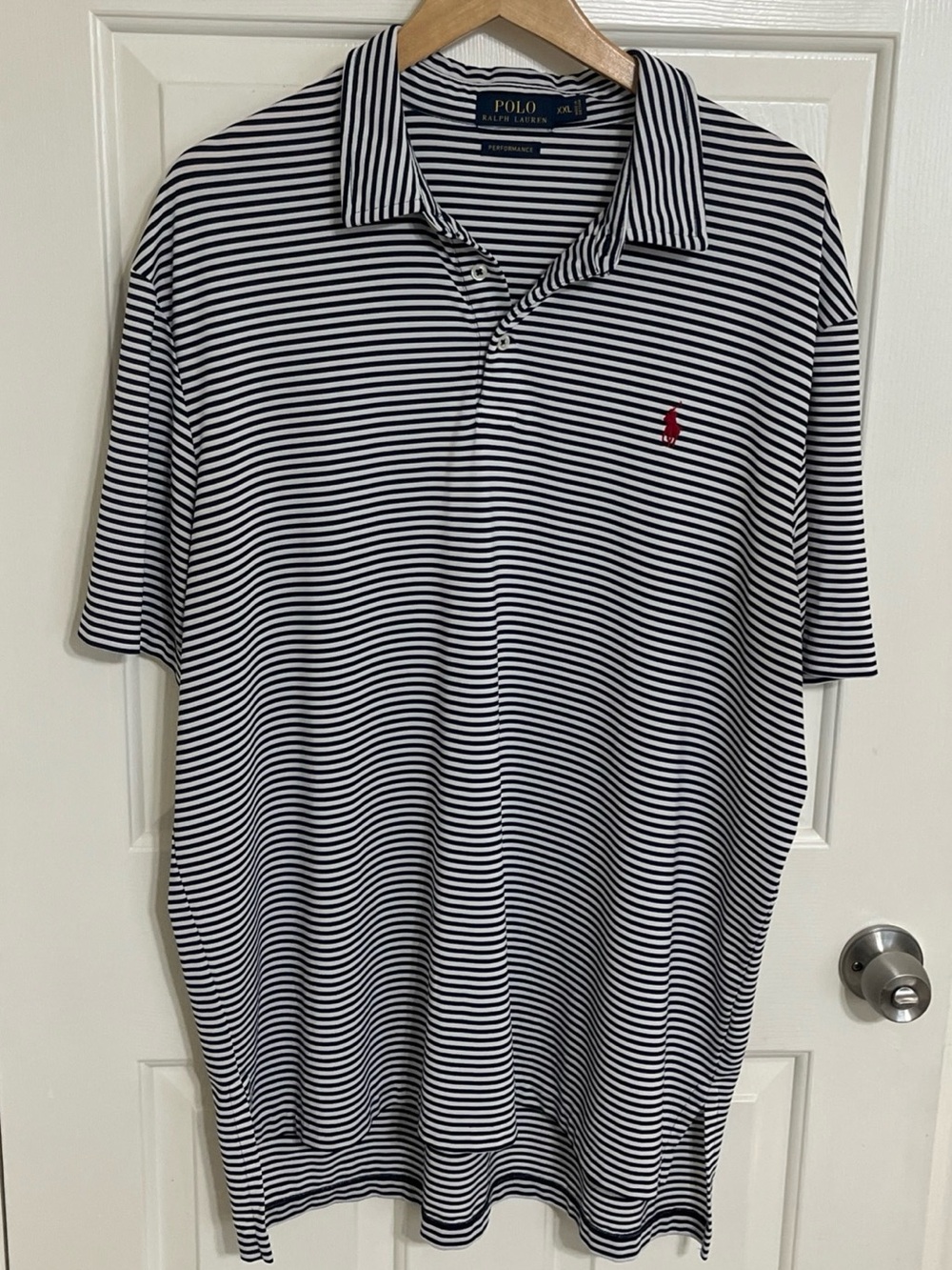Polo Ralph Lauren navy & White Striped Polo with Red Pony men’s XXL GOLF